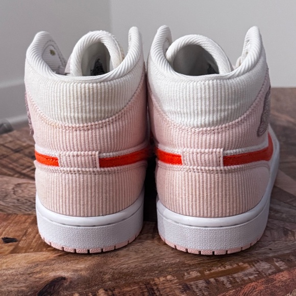 NIKE Air Jordan Mid 1 Women's Corduroy Sneakers - White and Orange - Picture 11 of 15